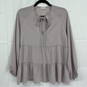 Wilfred Aritzia Lilac Fog Odette Tiered Tie Front Blouse Size Small
